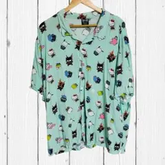 海外限定 ヒロアカ サンリオ コラボ 半袖シャツ 2XL レーヨン 総柄 希少のサムネイル