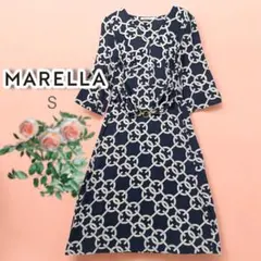 MARELLA マレーラ 膝下丈 半袖ワンピース ネイビー ルーマニア製のサムネイル