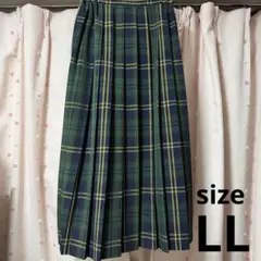 Honeys プリーツスカート ロング チェック柄 チェック グリーン LL