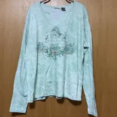 Cherokeeミントグリーン 長袖Tシャツ【Lサイズ】ロンT ラインストーン