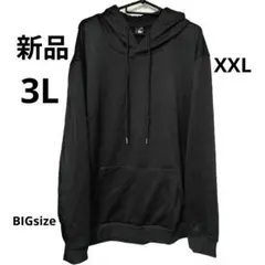 新品 3L パーカー プルオーバー 黒 大きいサイズ 薄手 XXL 無地