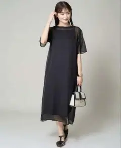 【洗濯機で洗える】袖スリットシアーワンピース（a.v.v） Sサイズ 黒