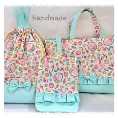 入園入学3点セット フリル ミント レッスンバッグ ナップサック 上履き入れ