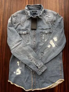 ZARA ダメージ加工 デニムシャツ ウエスタン ライトブルー