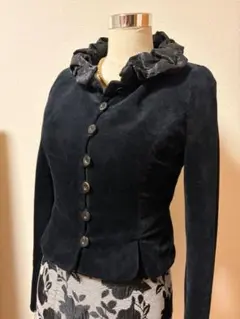 ◆レトロ古着◆フリルセットアップ　ワンピース　ジャケット　花柄　黒　入学式