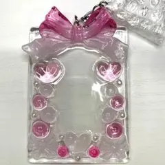 トレカキーホルダー　レジンデコ　(ピンク＋ホワイト＋クリア) #1