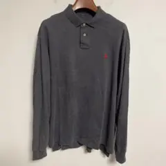 POLO RALPH LAUREN 長袖ポロシャツ グレー 赤ロゴ XL