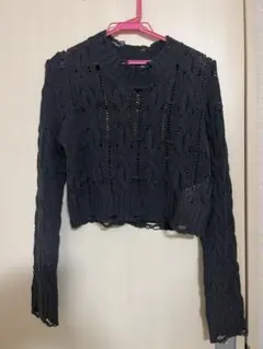 Dazy ダークグレー クロップドニット shein チャーコイル　あみニット