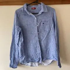 POLO 青いリネン風ボタンアップシャツ