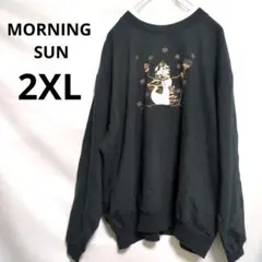 MORNING SUN★猫イラスト トレーナー 2XL 黒 ブラック スウェット