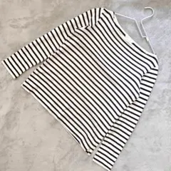 UNIQLO コットンボーダーカットソー 長袖 ホワイト×ネイビー サイズL