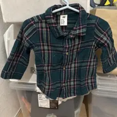 H&M ダークグリーン チェックシャツ 6M