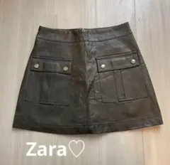 Zara☆オリーブグリーン フェイクレザー ミニスカート