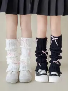 ♡2足set♡リボン付き レッグウォーマー ルーズ カラー ルーズソックス