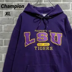 【Champion】ロゴスウェットパーカー バイオレット LSU US古着