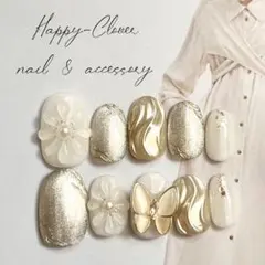 ☆B-111☆和柄ネイルチップ 白の蝶々の成人式ネイル　振袖ネイル