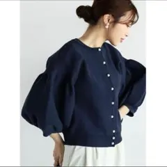 Vin パール袖バルーンスリーブニット/カーディガン/ネイビー/紺/サイズ38