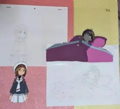 カードキャプターさくら　セル画×2枚(原画付き、さくらケロ＆奈緒子) ☆カードキャプターさくら オリジナル背景つきセル画 / ケロ