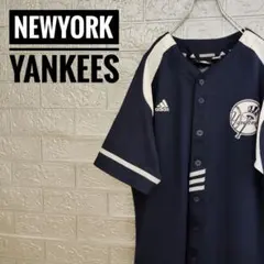 MLBニューヨークヤンキースadidasアディダス古着ゲームシャツ紺Lジーター
