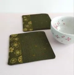 【2枚セット】麻の葉×桜×抹茶色の和モダンコースター