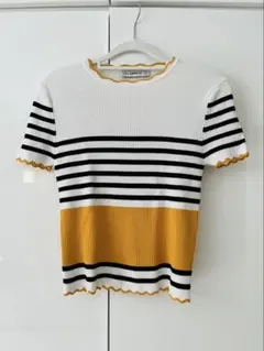 ZARA KNIT 半袖 リブニット ボーダー トップス Mのサムネイル
