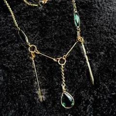 グリーンストーン ネックレス ゴールドカラー チェーンネックレス ハンドメイド