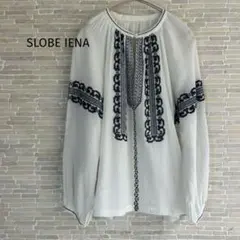 美品✨SLOBE IENAホワイト ブラック刺繍 長袖シャツフリーサイズ