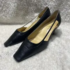 銀座かねまつ フラット パンプス レザー ブラック 黒23.5cm