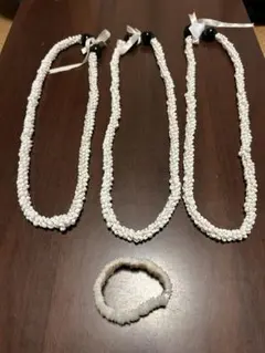 フラダンス用貝殻アクセサリーセット シェルレイ3連　シェルブレス1連