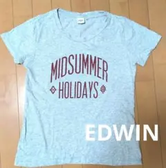 Something　EDWIN　ロゴプリント Tシャツ グレー レディースМのサムネイル