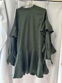 KBF オリーブグリーン フリル袖 ワンピース