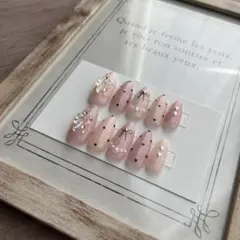 ピンク系ハートリボンネイルチップ 10個セット　アーモンド