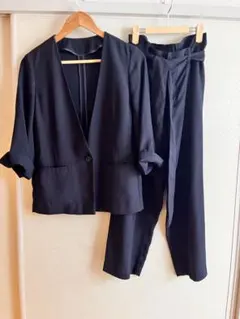 夏用ノーカラージャケット セットアップ ネイビー