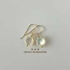 14kgfピアス / ホワイトシェル(白蝶貝)猫モチーフ ＊1点のみ