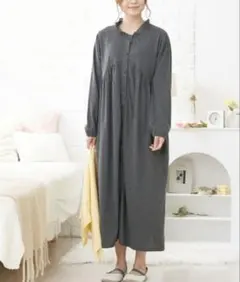 【マタニティウェア・授乳服】綿混スムース　ギャザー切替え前開きネグリジェ