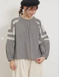 ☆サマンサモスモス☆ 柄アソート袖レース貼りブラウス　ブラック