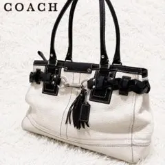 COACH コーチ ハンプトンズ ダブルソーホー レザー トートバッグ ホワイト COACH コーチ ハンプトンズ ダブルソーホー レザー トートバッグ