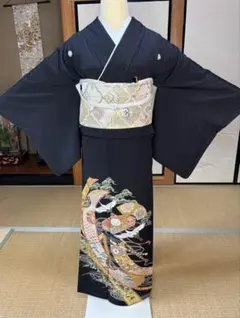 美品❇️豪華黒留袖 正倉院鳳凰文 金銀彩 比翼仕立て 5つ紋 フル
