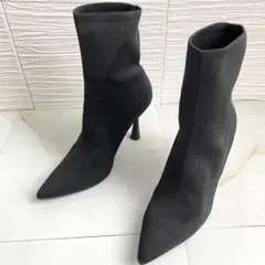 美脚⭐️ZARA ソックスブーツ 22.5cm 黒 ストレッチ ポインテッドトゥ
