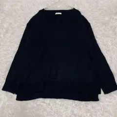 アースミュージックアンドエコロジー　黒　Vネック長袖ニット　F ネイビー　濃