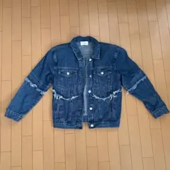 WEST BOY ダークブルー デニムジャケット　肩パッド　短丈　韓国　ダメージ