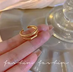 ♥️残りわずか♥️おしゃれ　海外　リング　指輪　ゴールド　ダブル　フリーサイズ