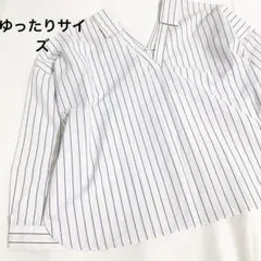 未使用級　ストライプ　シャツ　カットソー　白　ホワイト　ゆったり　大きい