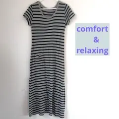 半袖　ワンピース【M】ボーダー　綿　comfort&relaxing ストライプのサムネイル
