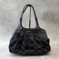 【COACH】シグネチャー サテンジャカード レザー ショルダーバッグ ブラック