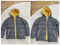 グレー/イエロー フード付きダウンコート