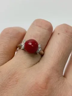 Pt900 血赤珊瑚　13.5ミリ ダイヤ0.29ct リング11.1g Pt900 血赤珊瑚 13.5ミリ ダイヤ0.29ct リング11.1g - メルカリ