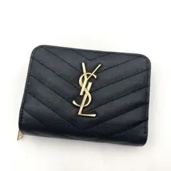付属完備　サンローラン 財布 YSL キャビアスキン ブラック コンパクト