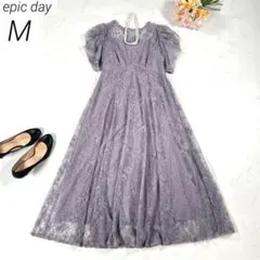 【現行品】　epic day　パワーショルダーレースロングドレス　ラベンダー　M