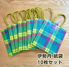 三越伊勢丹 紙袋 10枚セット 手提げ チェック柄 マチ付き ラッピング ギフト